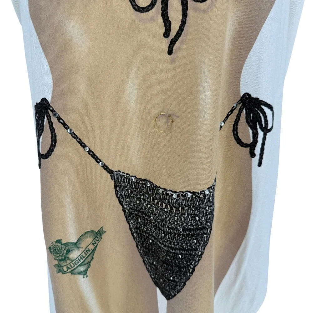 LA Imprints My Bikini Body Graphic Cover Up T-Shirt Crochet Print Belly Piercing